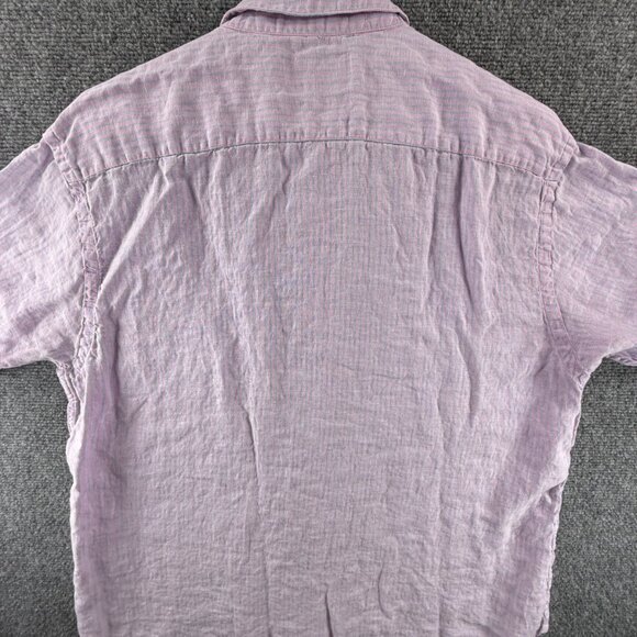 Thomas Pink Large Short Sleeve Striped Linen Pink Button Up Shirt Mens Spread - Picture 10 of 10
